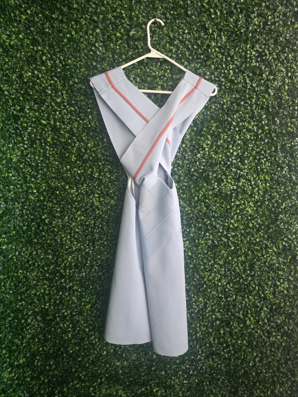 Herve By Leger Women's Light Blue Cross-Back Dress with Contrast Stripe Size XL